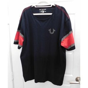 True Religion T Shirt Mens XXXL Black Red‎ Stripe